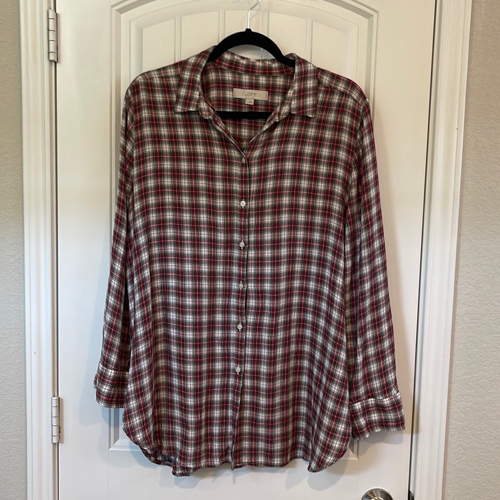 LOFT Red Plaid Button Down